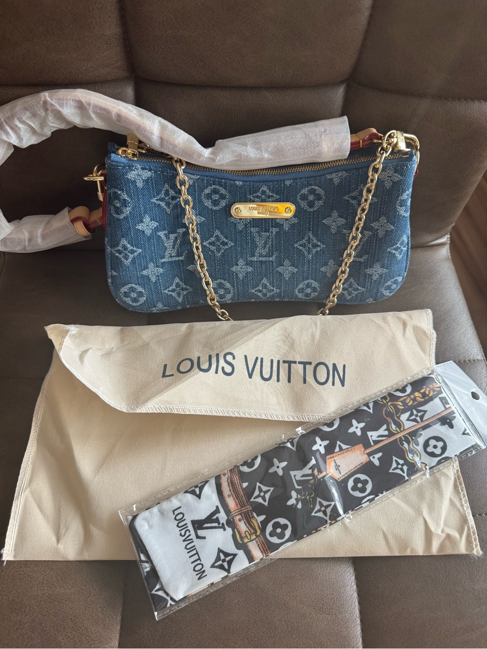INSPIRED Denim Mini Pochette in Blue with Gold Hardware